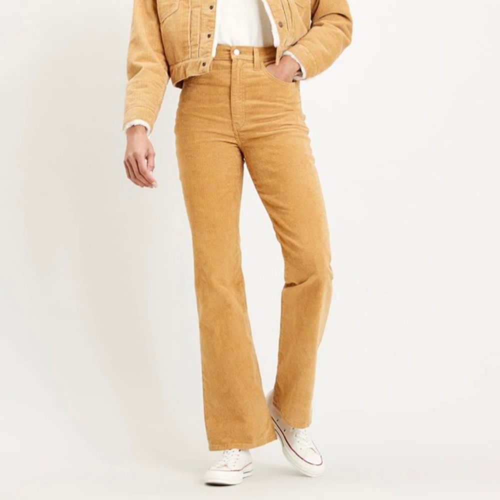 Levis Ribcage Bootcut Corduroy Super High Rise Pants 29 Tan Camel 30.5 Inseam